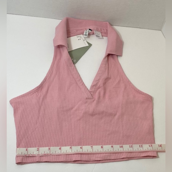 H&M NWT Women’s Fitted Crop Top In Soft Pink Size Medium - Picture 3 of 9